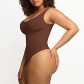 Scoop Neck Thong Bodysuit - Brown